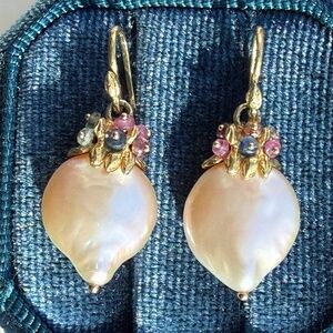 Designer Iridesse Tiffany Co. Gabrielle Sanchez 18K Gold Pearl Gemstone Earrings
